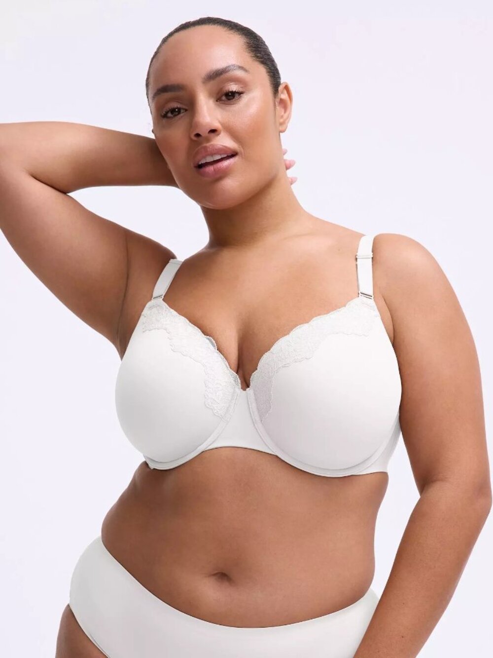 Torrid Cloud Full Coverage Bra 40C Ivory Lace Trim Underwire Back Smoothing